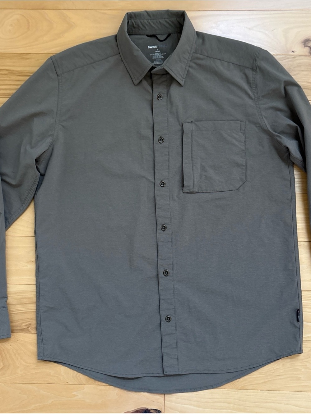 Swiss Tech Men's Olive Green Long-Sleeve Button-Down Performance Shirt Sz M38-40